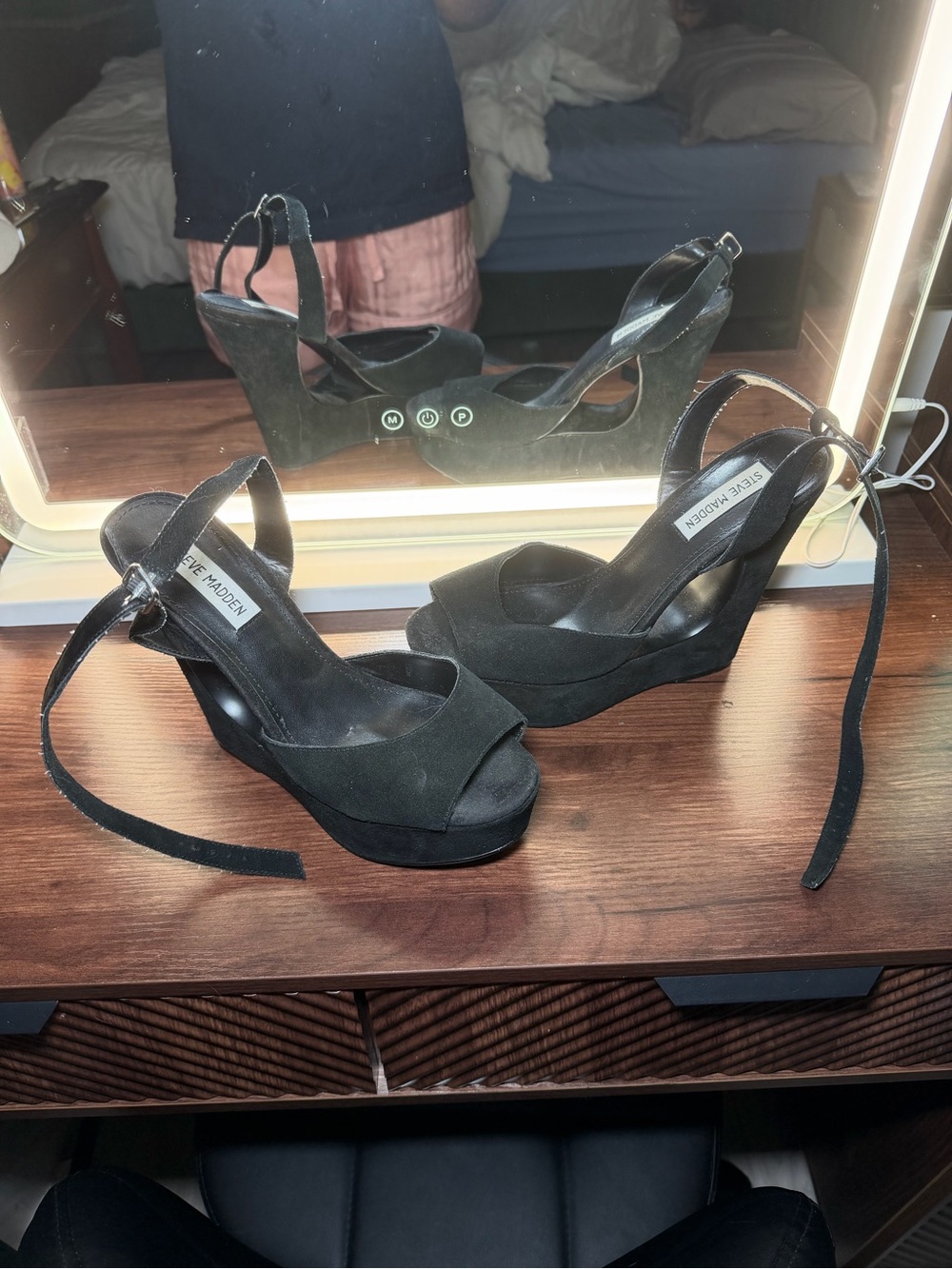 Steve Madden Black Suede Platform Wedge Sandals